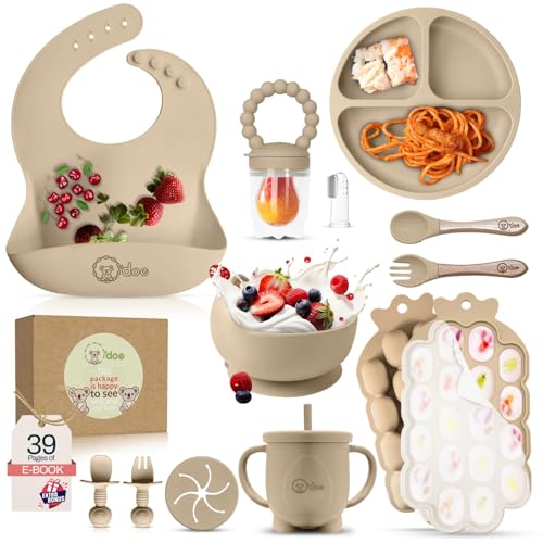 O'doe Set per lo svezzamento del bambino, 15 pezzi, set per la pappa del bambino in silicone con piatto di aspirazione,...