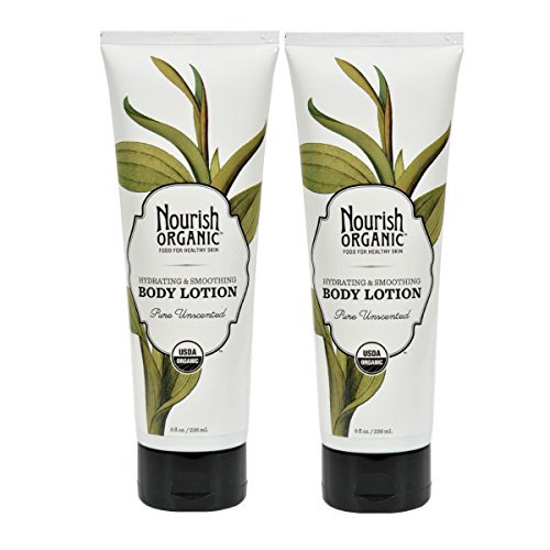 Nourish Organic Unscented Body Lotion with Organic Aloe, Rice Protein, Acai, Essential Oils, and Vitamin E, 8 fl. oz. (Pack of 2)