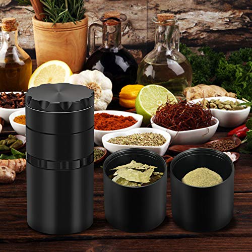 Portable With Mini Grinder - lzndeal 5 Piece 2" Herb Grinder, Spice Grinder with Pollen Catcher, Aluminium Stash jar and grinder 2 in 1 Upgraded, Metal Black