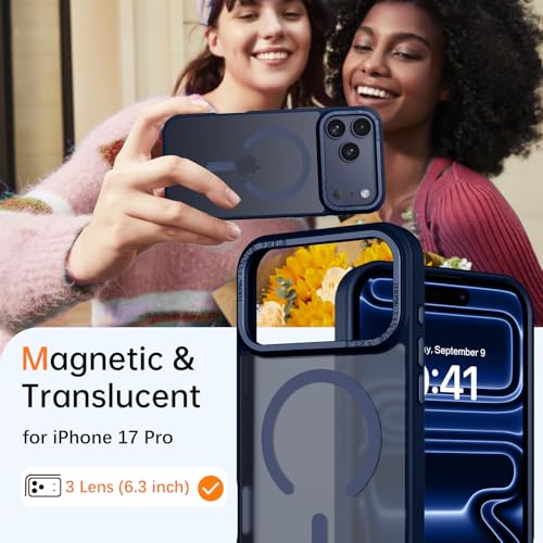 Image of BENTOBEN Magnetic for iPhone Pro Case [Compatible with Magsafe] Translucent Matte Pro Phone Case Slim Shockproof Women Men Girls Boys Protective Cover Cases for iPhone Pro 6.1 inch, Navy Blue