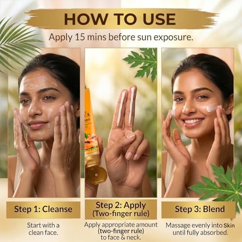 Image of NutriGlow Naturals Papaya Sunscreen SPF 50 PA+++ | No White Cast, Non-Greasy | Broad Spectrum UVA /UVB & Blue Light Protection | With Niacinamide & Vitamin B5 | For Men & Women | All Skin Types | 100g (Pack of 2)
