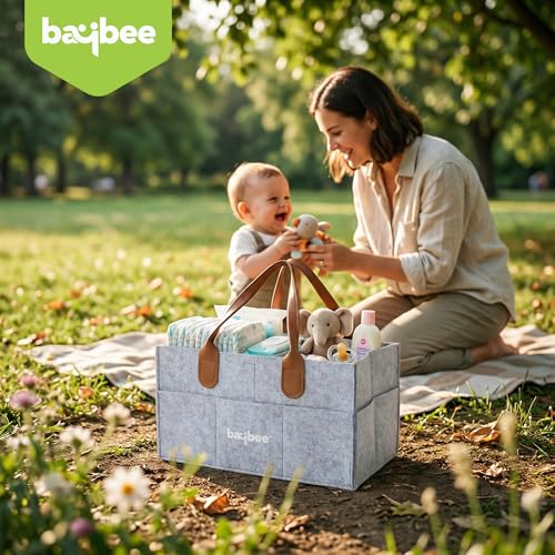 Image of BAYBEE Tidy Stylish & Modern Diaper Bag for Mothers for Travel | Large Capacity Storage Diaper Bag | Strong & Sturdy Baby Organizer Storage | Portable Diapers Caddy Organizer (Light Grey)