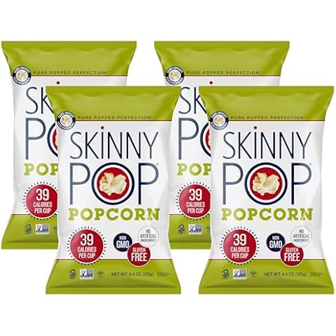 SkinnyPop Original Popcorn, 4.4oz Grocery Size Bags, Skinny Pop, Healthy Popcorn Snacks, Gluten Free (Pack of 4) Cover