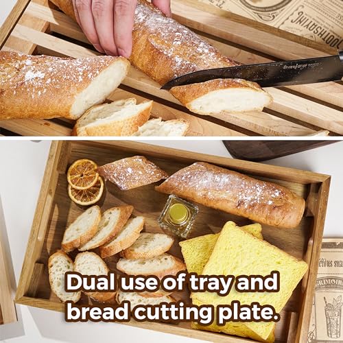 Nuvograin Wood Bread Cutting Board With Slicer, Crumb Tray and Holder - Serving Tray for Kitchen, Color Combination Design - For Cake, Bagels - 9.53" Wide x 1.46" Tall by Nuvograin - Used condition - Image 7