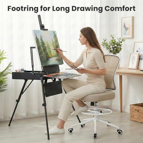 Image of Armless Drafting Chair Tall Office Chair for Standing Desk - Adjustable Height Mesh Ergonomic Stool with Foot Ring, Rolling Counter Height Computer Chair for Small Spaces & Home Office