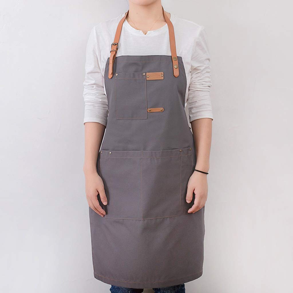 WDX- Delantal blanco floral simple moda blanco lona delantal barista pintura artesano trabajo seguridad (Talla : C)
