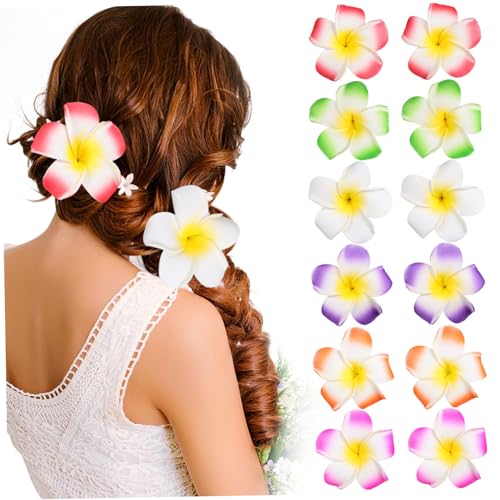 Healvian 12Piezas Pinzas Plumeria Hawaiana Colores Decoraciones Fiestas Playa y Bodas Accesorios de Blancas Moradas