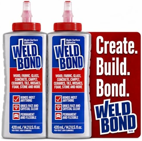 Weldbond Multi-Surface Adhesive Glue, Bonds Most Anything. Use as Wood Glue or on Fabric Glass Mosaic Carpet Ceramic Tile Metal Stone & More. Non-Toxic, Dries Crystal Clear 14.2oz /420ml (2 Pack)