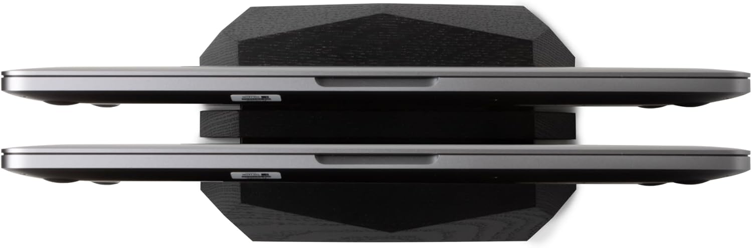 Oakywood Vertical Laptop Stand Wood - Adjustable Dual Slot Dock for Desk, Compatible with All MacBook Pro, MacBook Air, iPad, Handmade Black Stained Oak, Computer Stand, Holder for 2 Devices