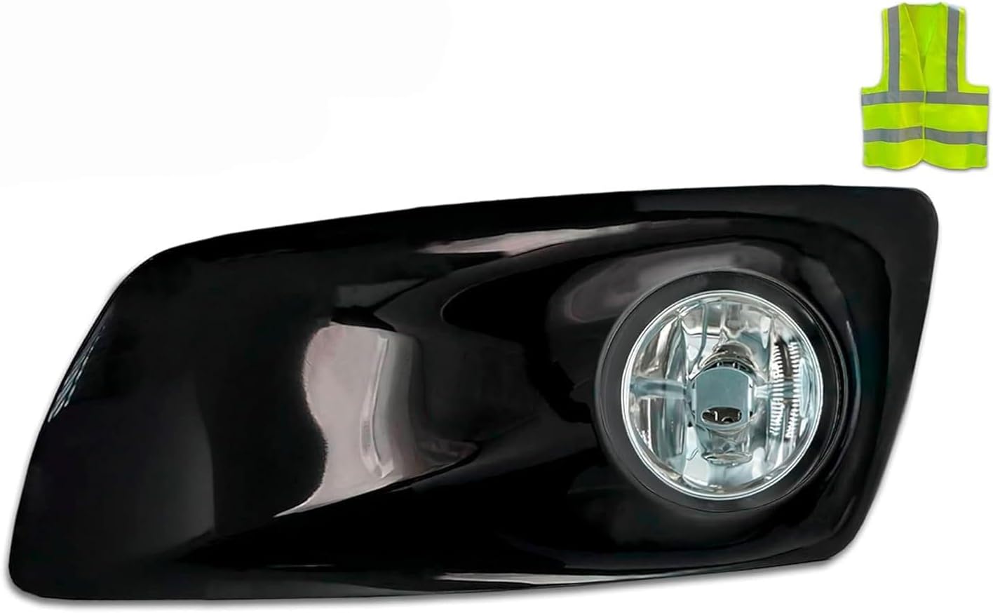 KOZAK Black Plastic Fog Light/Lamp Bezel and Fog Light Lamp, Left Driver Side, Compatible with Kenworth T660, Includes Logo and Reflective Vest