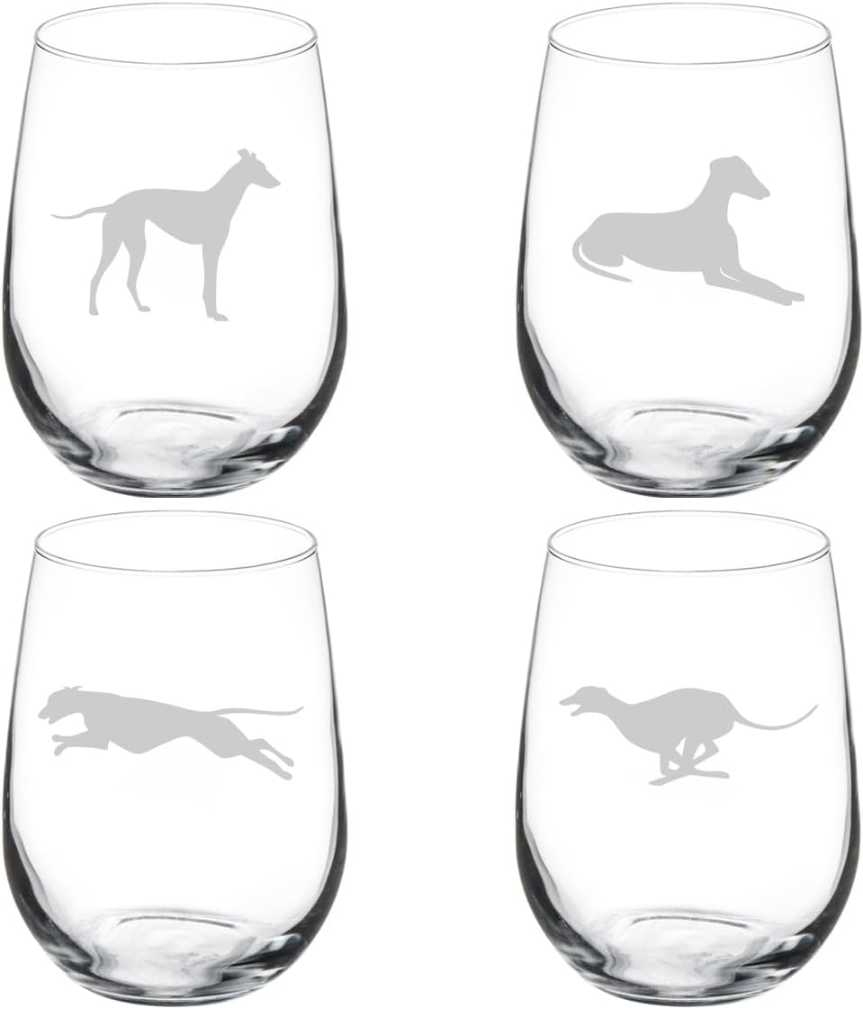 MIP Set of 4 Wine Glass Gift Greyhound Collection (17 oz Stemless)