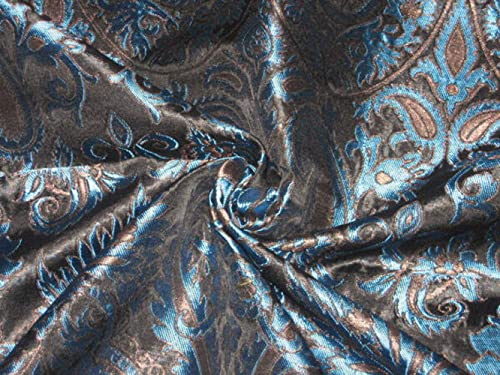 Tissu brocart de soie bleu et bronze jacquard idéal pour réaliser une veste de soirée chic
