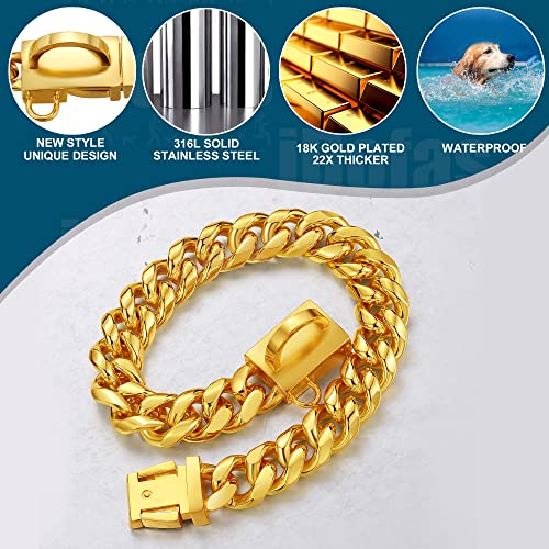 Idofas Chain Dog Collar 14Mm Gold Cuban Link Dog Collar With Snap Buckle 18K Gold Plated Stainless Steel Metal Puppy Collars.(10") #TOP3