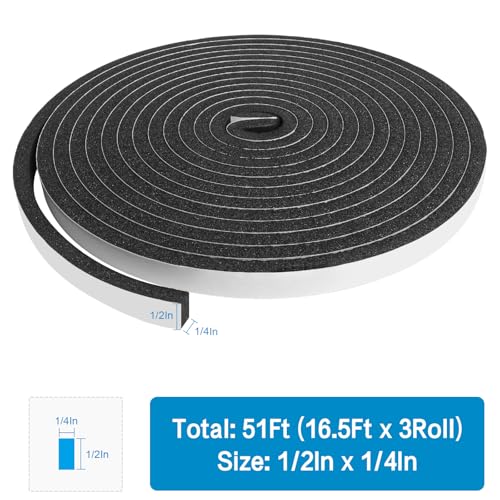 Image of DGSL Foam Weather Stripping, 1 /2 inch x1 /4 inch, 51Ft Door Window Seal Tape | Self Adhesive Weatherstrip AC Foam Tape for Window Gaps, Door Frame, Soundproof Insulation