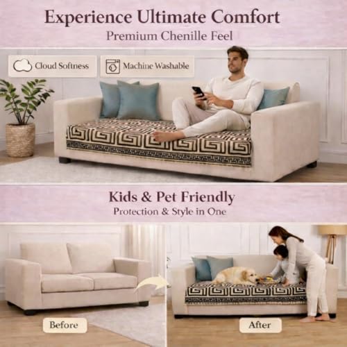 Image of STITCHNEST Premium Woven Sofa Cover 2 Seater | Modern Geometric Sofa Protector | Soft Fabric Sofa Sheet | Durable Living Room Furniture Cover