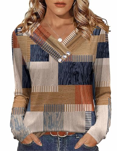 HOTOUCH Womens Long Sleeve Tops Casual V Neck Shirts Loose Fit Blouses Fall Tops3