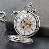 Avaner Steampunk Retro Half Hunter Copper Gear Skeleton Hand Wind Mechanical Roman/Arabic Numeral Analog Display Pocket Watch with 14" Chain (Silver) #1
