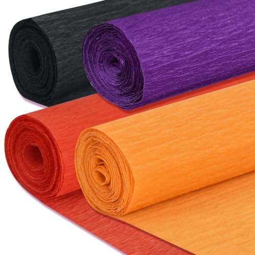 Image of BEISHIDA Halloween Crepe Paper Roll Black Purple Orange 4 Rolls Crepe Paper