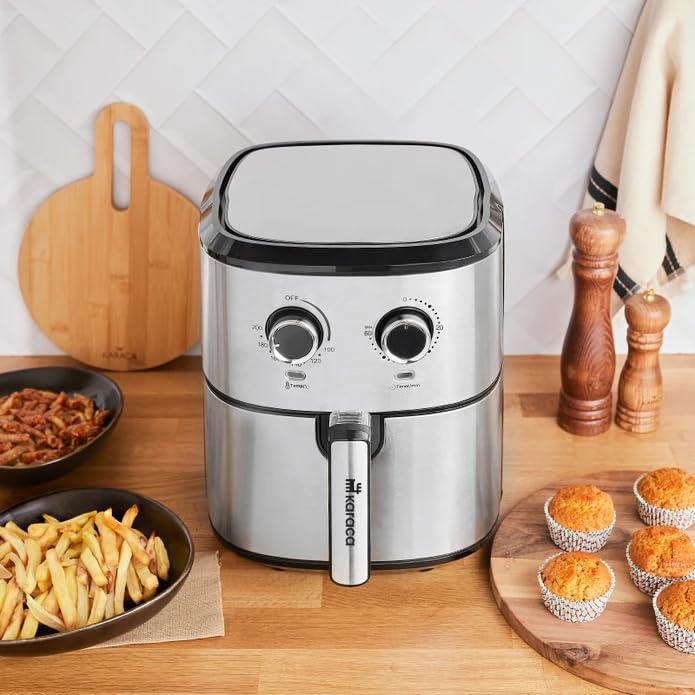 Karaca Multifry Inox 1700W Doppelfritteuse 5,5 Liter XL, Öl verspritzt, großen Behälter, Geruchsneutral ist, Luftzirkulationstechnologie, Temperatur und Zeit können, Antihaftbeschichtung – Bild 7