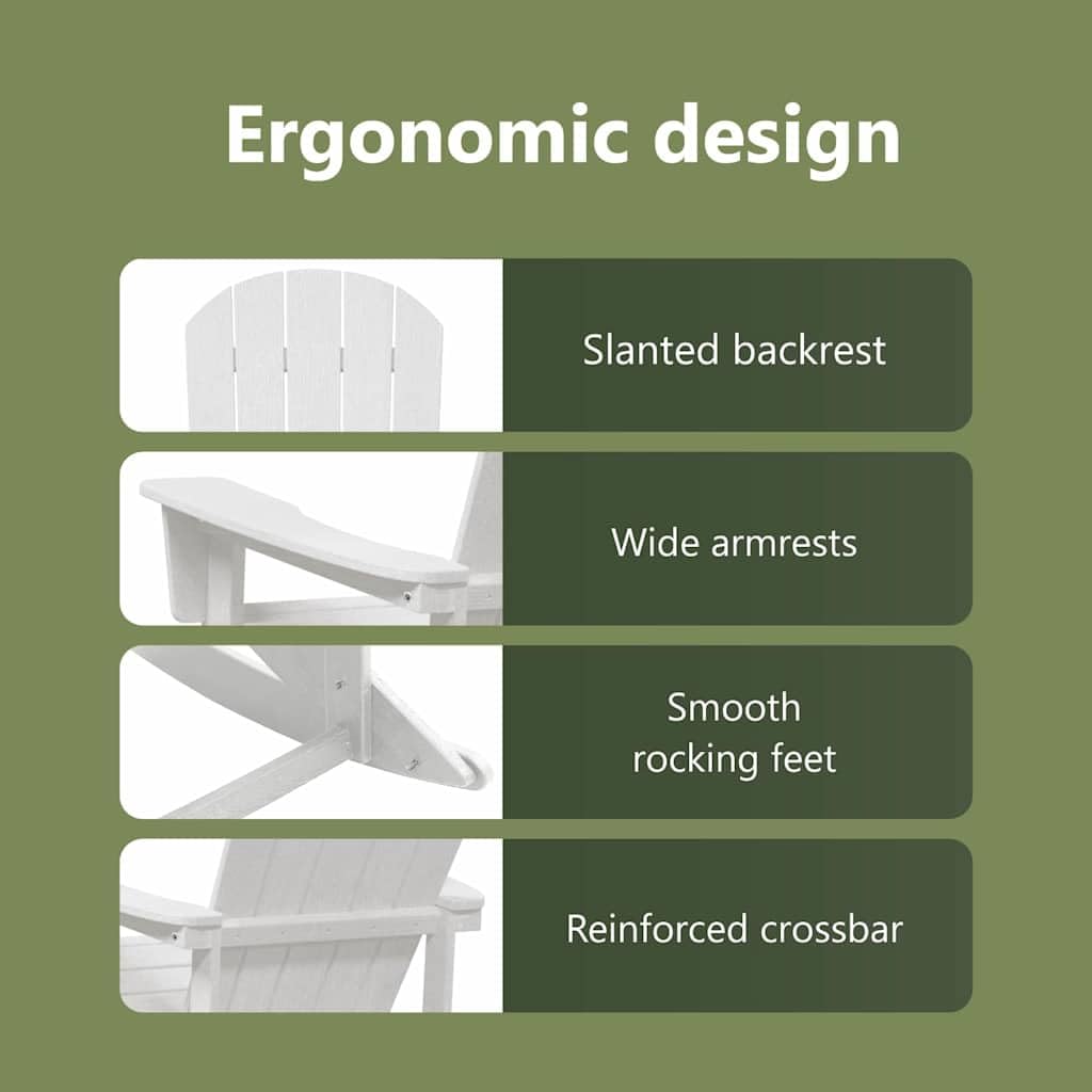 vidaXL Chaise Adirondack à Bascule Blanc 92 x 73,5 x 92 cm HDPE, Chaise Adirondack, mobilier de Jardin Moderne, Rockeur en polyéthylène stylé, Confort Ultime pour se détendre