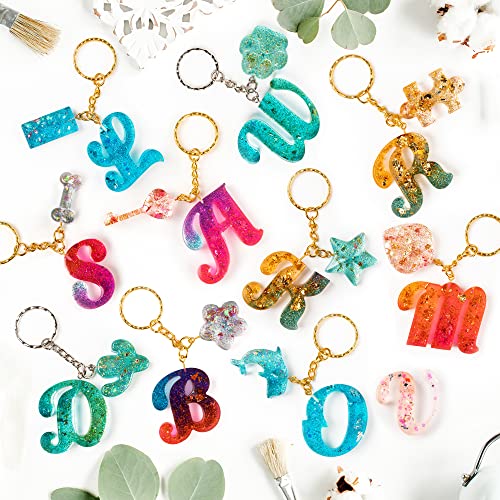 Mocoosy 182Pcs Fancy Alphabet Resin Molds Silicone Kit, Reversed Letter Keychain Epoxy Resin Casting Molds, Resin Key Chain Making Set with 1 Hand Drill 2 Drill Bits 30 Key Rings 100 Screw Pins by Mocoosy - Image 6