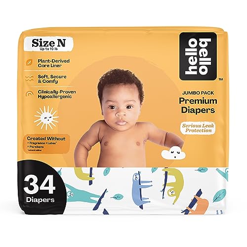 Image of Hello Bello Premium Baby Diapers Size Newborn I 34 Count of Disposable, Extra-Absorbent, Hypoallergenic, and Eco-Friendly Baby Diapers with Snug and Comfort Fit I Sleepy Sloths