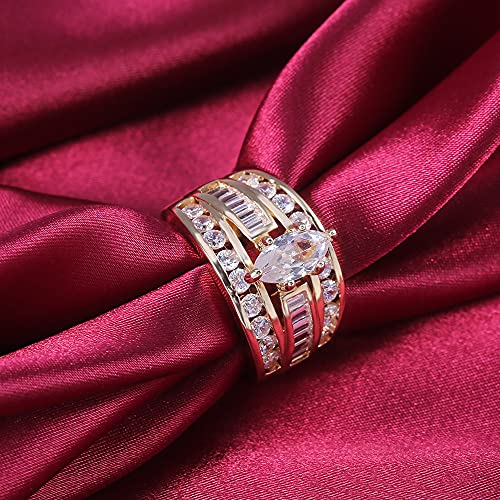 Wedding Ring Set for Women 14K Gold Plated Marquise Cut CZ Engagement Rings Bridal Set Anniversary Promise Wideband Rings for Her4