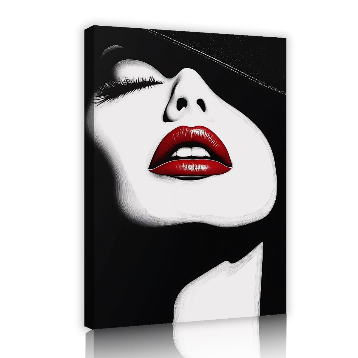 CHERHERART Stampe di poster bianche nere Labbra rosse Pop Art Arte da parete Ritratti di moda misteriosi Opere d'arte per camera da letto 55x85cm Innerframe