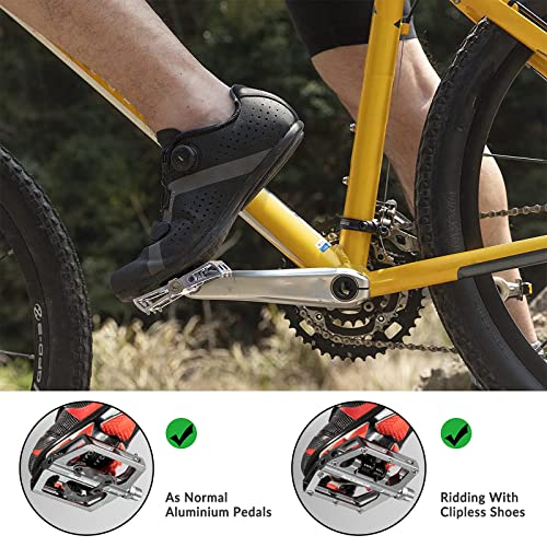 ROCKBROS Bicycle Pedals Aluminum Non-Slip SPD Pedals/Platform Pedals 9/16 inch for MTB Road Bike Black/Red/Blue/TI - Image 2