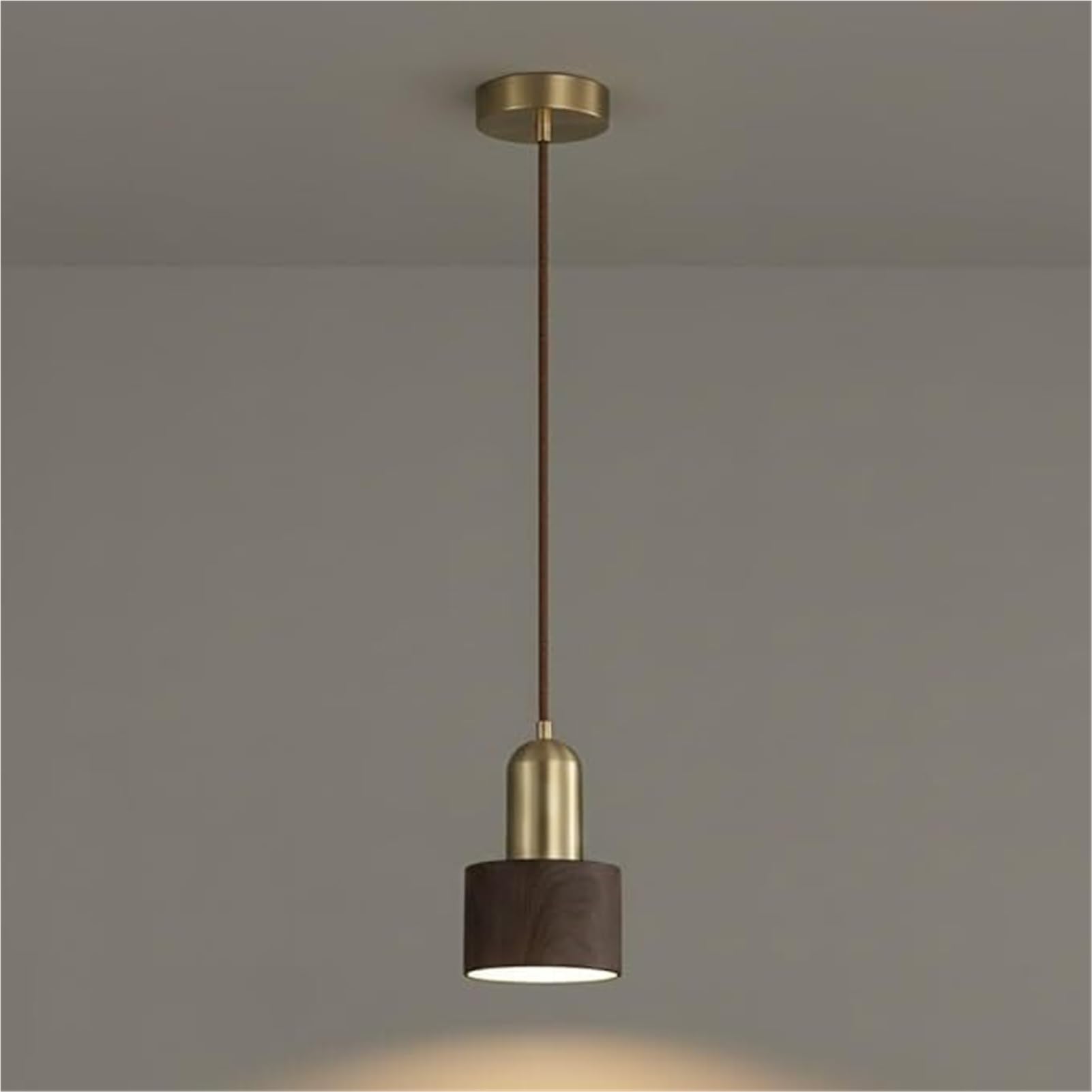 HUAYUSEDF Nordic Walnut Brass Cylinder Pendant Lamp Chandelier Hanging Lighting Ceiling Fixture Minimalist for Kitchen Island Bedroom Dining Room Office(Brown)