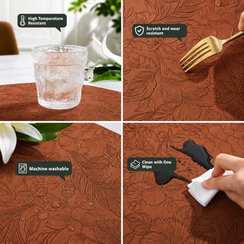 Image of Yelona Premium Faux Leather Placemat Set of 6 | Printed Floral Design, Waterproof & Heat Resistant Table Mat | Non-Slip, Washable for Dining, Kitchen & Home Decor (Brown, 43 x 30 cm)