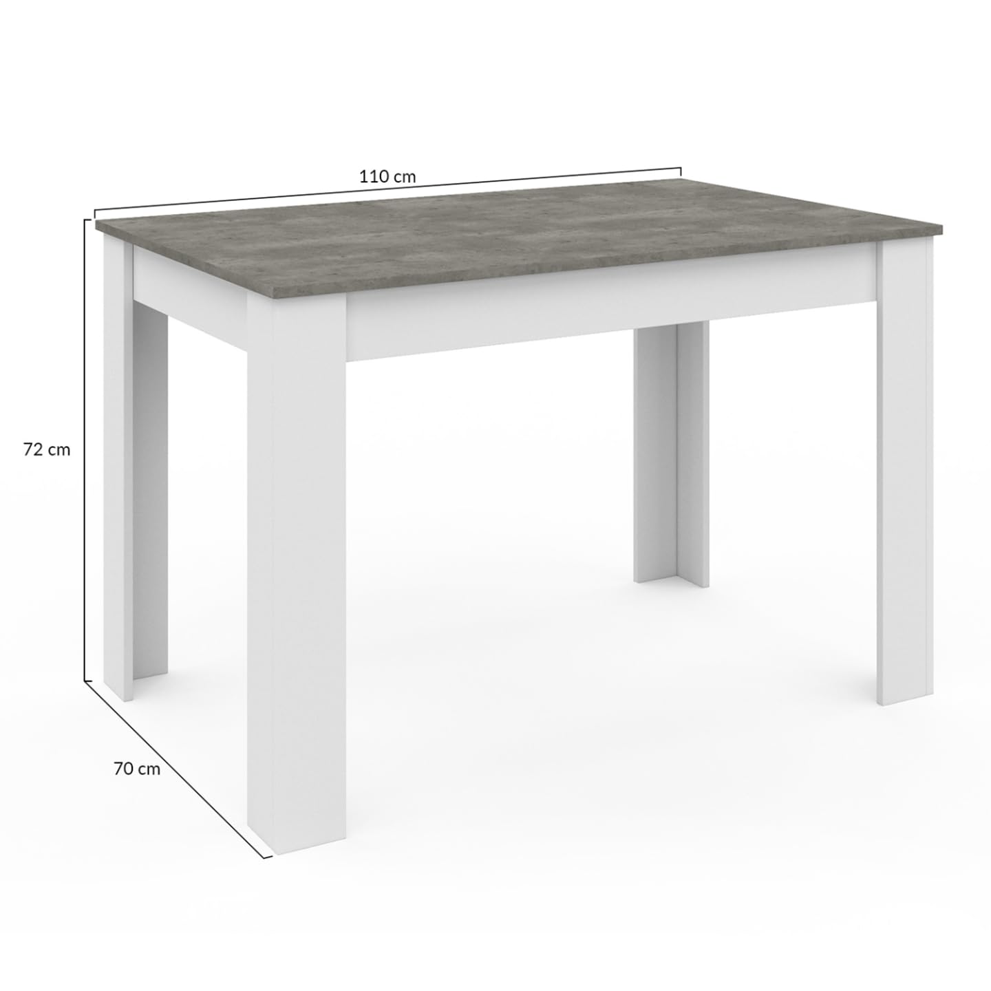 IDMarket - Table à Manger Rectangle ROZY 4 Personnes Blanc Plateau Effet béton 110 cm