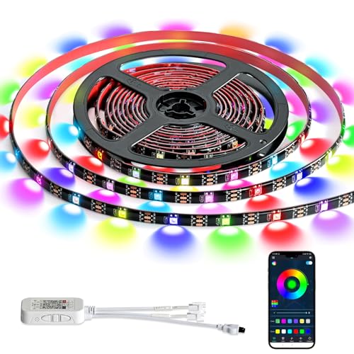 G GEEKEEP Upgrade Smart RGB Music Sync Multiple Colors Chasing 16.4ft neon Led Strip Lights Cuttable...