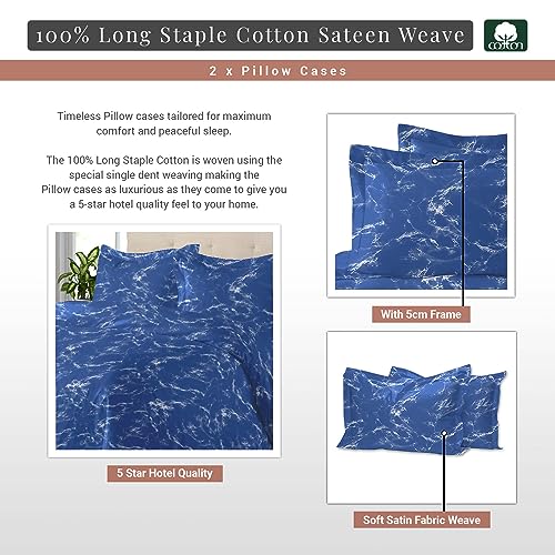 Pizuna Cotton Marble Blue Print Standard Pillow Cases 2 Pack - Image 3