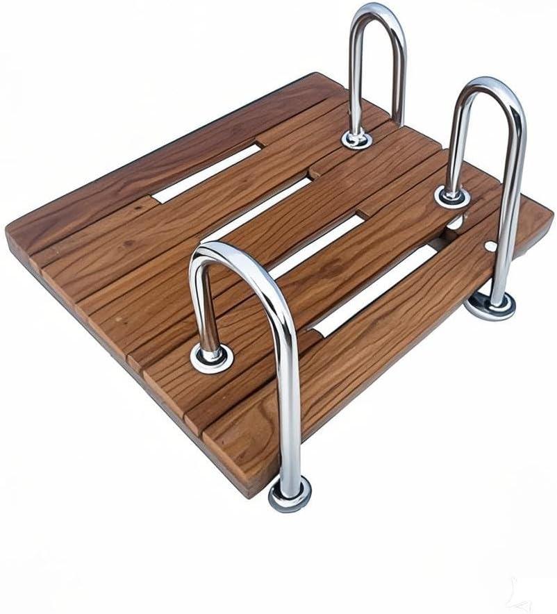 Teak Swim Platform for Boats, 17.7 * 14.6 * 1.6“ Marine-Grade Teak Wood Decking Step/Seat, Waterproof & Non-Slip Boat Accessory for Yacht, Sailboat, Dock