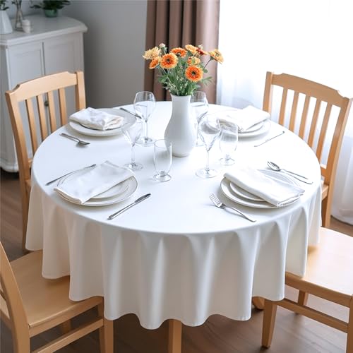 Image of sancua White Round Tablecloths 70 Inch (Fit 20-58 Inch Tables), 6 Pack