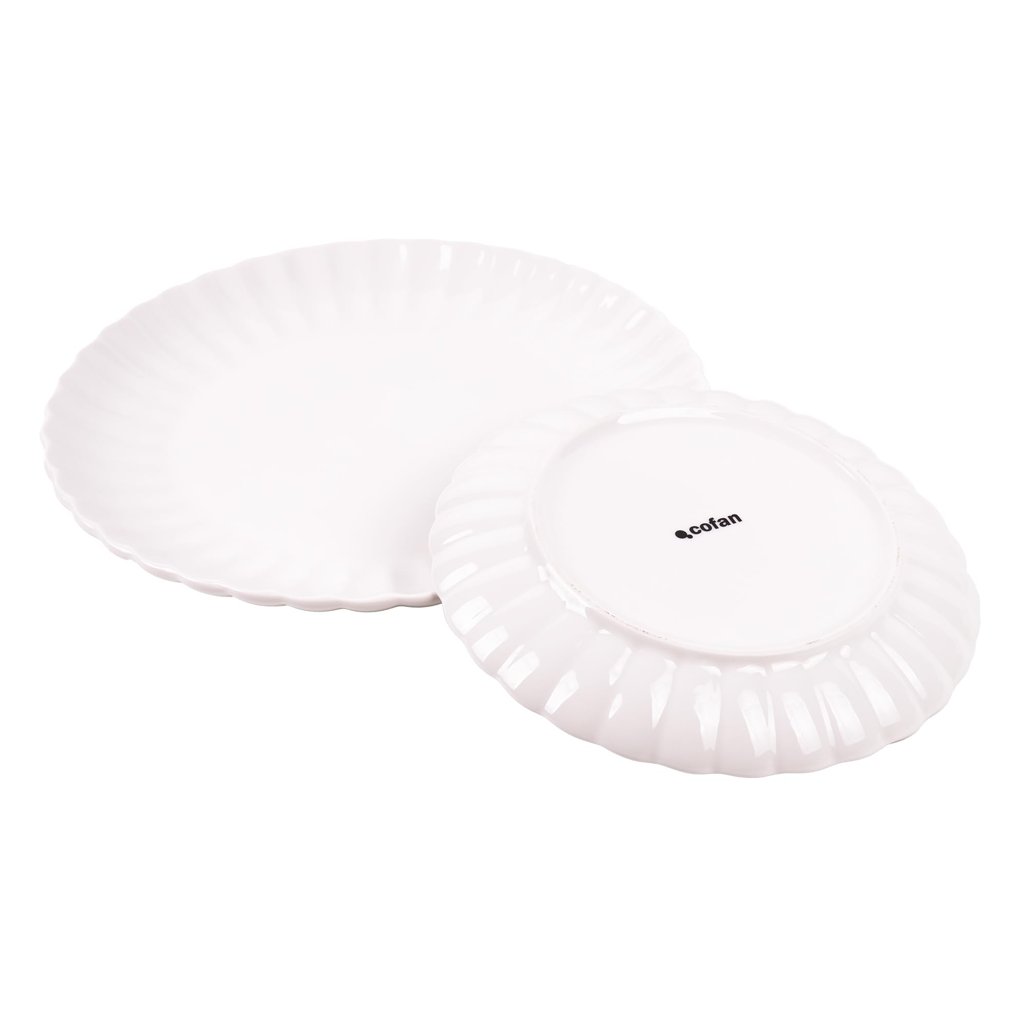 Cofan Vajilla de porcelana esmaltada | Juego de 16 piezas | Diseño en relieve | Color: blanco | Apta para lavavajillas, microondas y horno