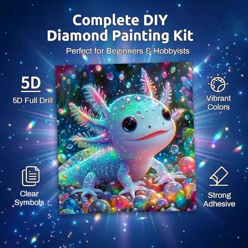 Image of HASTHIP Diamond Painting Kit for Adults 5D Full Drill Gem Round Diamond Art Colorful Axolotl DIY Painting Set for Home Decor and Relaxing Craft Activity