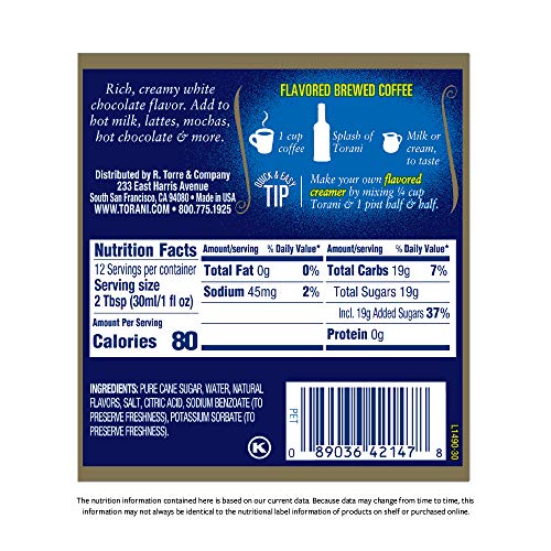 Image of Torani Syrup, White Chocolate, 12.7 Ounce, (Pack of 4)