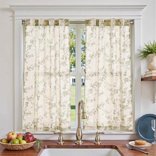 jinchan Floral Linen Tier Curtains