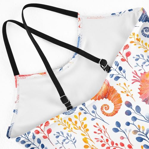 senya Girls Swimsuits One-Piece Swimwear Tie Bathing Suit Beach Summer Round Neck 7-8T Seagrass Seahorse Pattern4