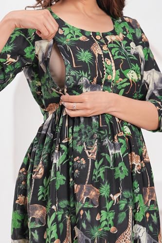 Image of Women's Feeding Kurta Cotton | Floral Anarkali Pregnancy Kurta with Nursing Zipper | Pre & Post Partum | Maternity Dresses | Mom to Be Gift