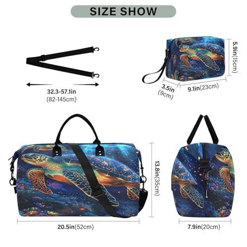 Weekender Bags Travel Duffel Gym Bag Dreamy Two Turtles Carry on Overnight Tote Bag with Toiletry Bag for Airplane Travel Trip Gym Yoga3
