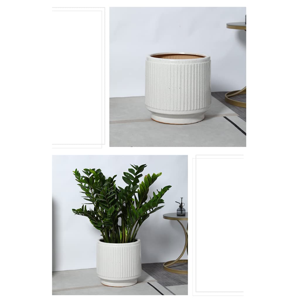 Vasi da Giardino Fioriera in Ceramica Vaso per Piante da 8/14 Pollici con Fori di drenaggio, Vaso da Fiori con Decorazione Moderna con Trama a Strisce Bianche per la casa