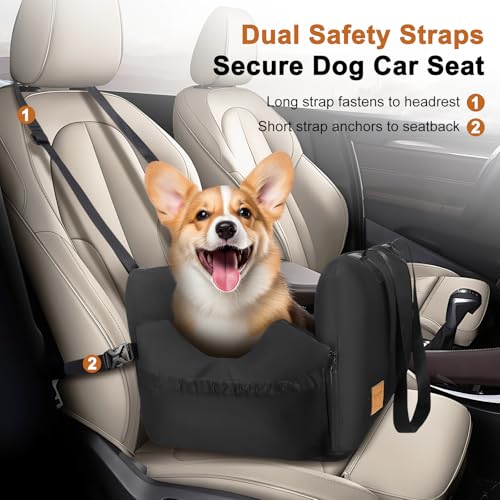 Hunde Autositz für kleine bis mittlere Hunde, Wasserdichter und Waschbarer Autositz mit Aufbewahrungstaschen, Verdickter Hundeautositz Sitzerhöhung Hundebett Auto mit Abnehmbarem Airbag