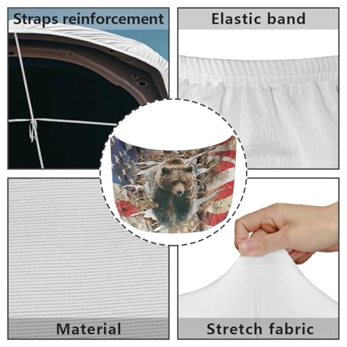 Image of Car Hood Cover Stretchable Car Hood Wrap Blankets Vehicles Banner Bear American Flag Print Auto Decorations for Compact Sedans SUV Trucks (59x39 Inch)