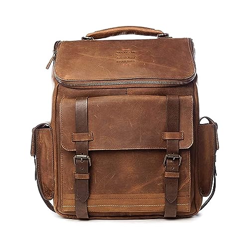 VELEZ Top Grain Leather Backpack for Men - 15.6 Inch Laptop Bag - Brown Designer Bookbag - Mens Vintage Business Travel Casual Computer Shoulder Bags