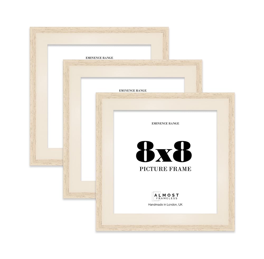 8x8" Oak Picture Frame - Rustic Wood Industrial Effect Photo Frame for Wall Display, Ideal for Posters, Prints & Home Décor, Wall Hooks and Kickstand, 32mm Edge - 3 Pack
