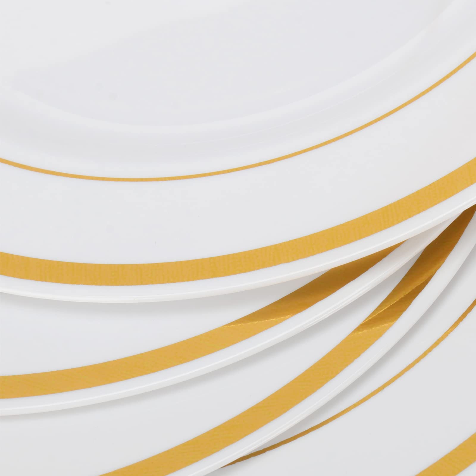 MUKLEI Lot de 80 assiettes blanches en plastique avec bord doré 19.1 cm, petites assiettes à dessert en plastique pour fêtes, anniversaires, restaurations et pique-niques