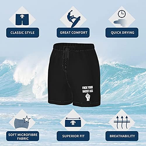 QBQPXUBK Fuck Your Racism Men's Swim Trunks with Mesh Lining and Pockets Quick Dry